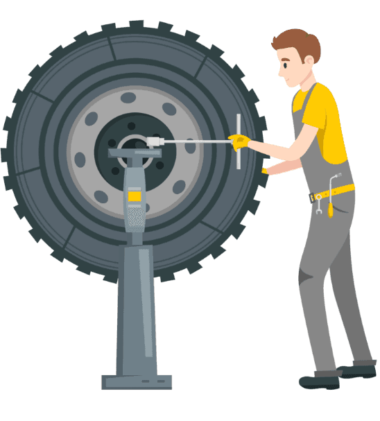 Grafik eines Lkw-Reifens mit detailliertem Profil, freigestellt.